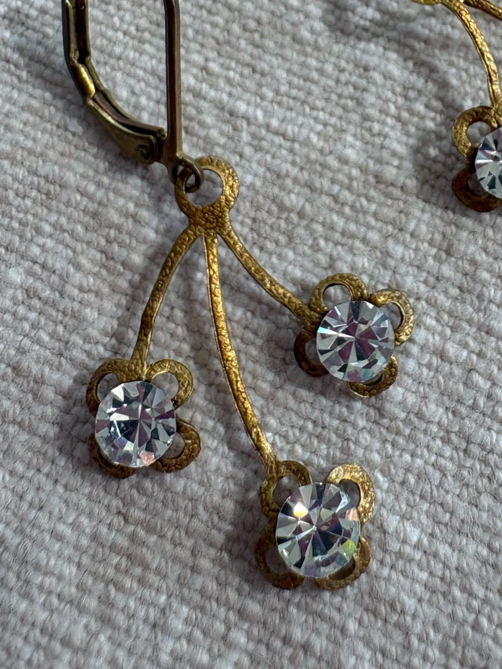 Gold-Tone Floral Drop Earrings with Clear Crystal Accents - Picture 3 of 3